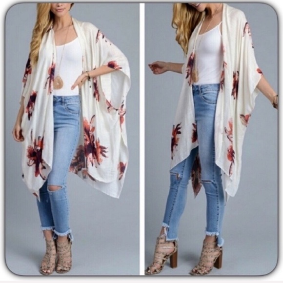 Boho Ivory Kimono Wrap Cover Up One Size - Picture 6 of 7